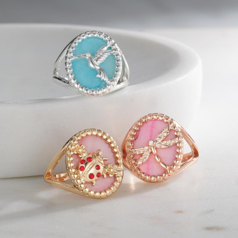 Avon Pink/Rose Gold Statement Dragonfly Ring - Size 8
